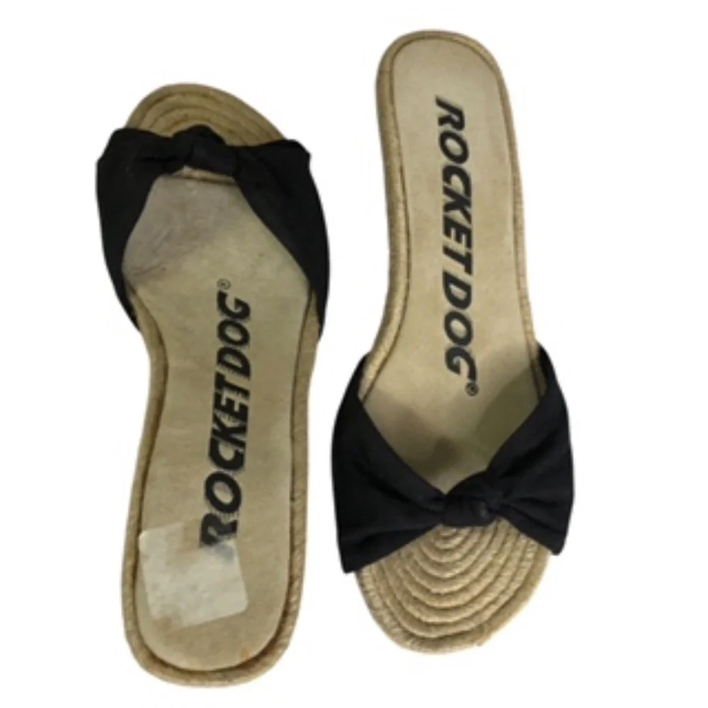 NWOT Rocketdog Sandals Black Fabric with Rope Trim 2" Heel Size 8 - Picture 2 of 6